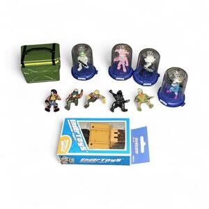 Fortnite Lot of 10 Figures w/ Dome Stands, Loot Chest & Endertoys Box